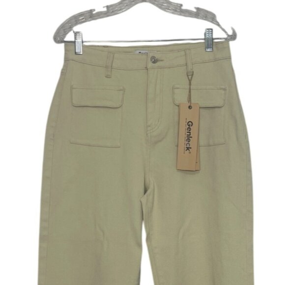 Genleck Wide Leg Jeans Pants Womens Size 10 Beige Tan New Casual Pockets - Picture 3 of 11